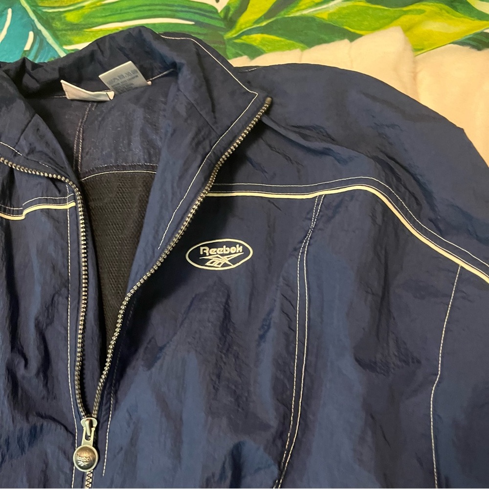 Vintage Reebok M Dark Blue Full Zip Cinch Waist Spring Summer Fall Windbreaker